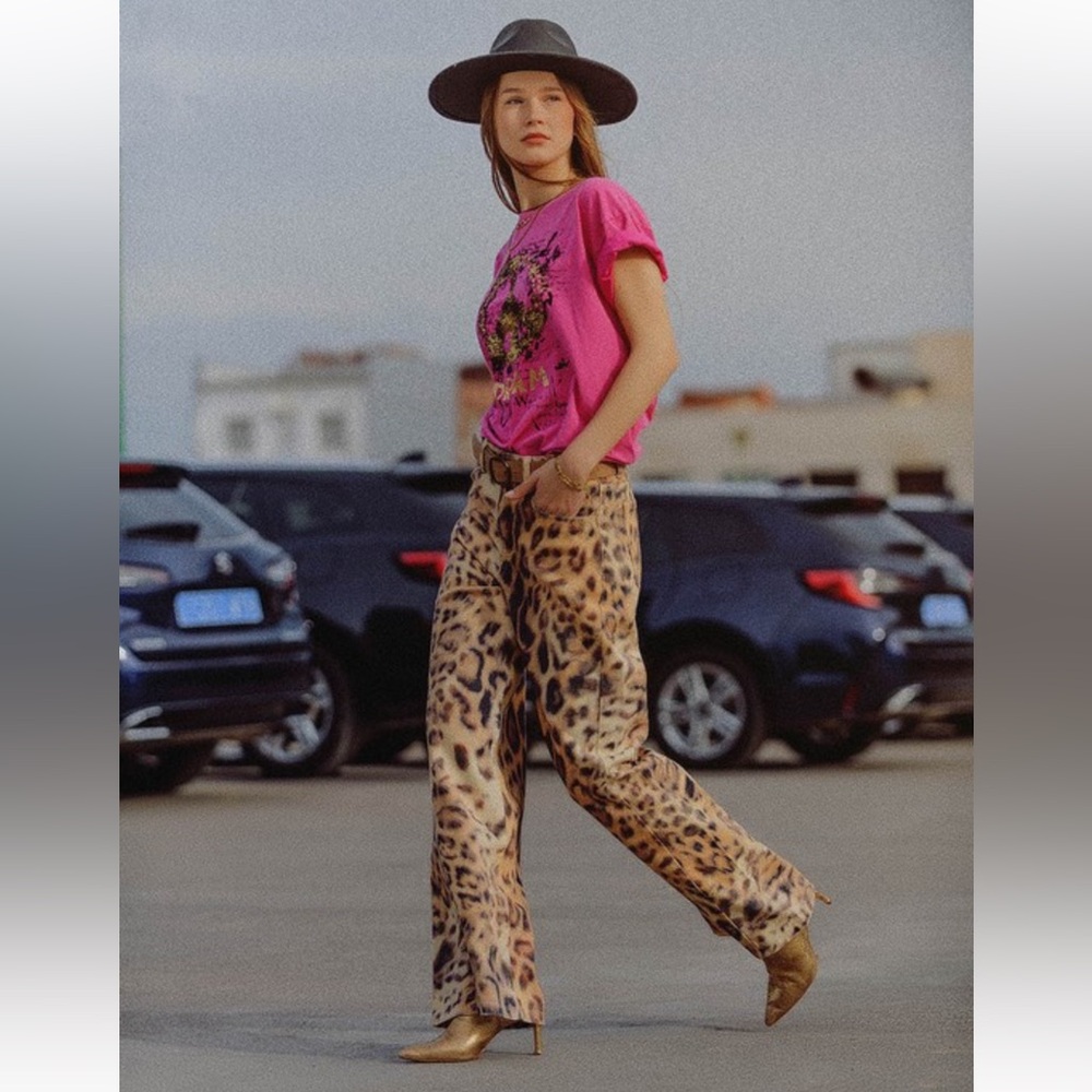 FROM PARIS FRANCE Leopard Print Wide-Leg Pants